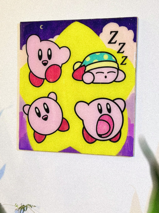 "Kirby Night" Gaming Wall Art - Hand-Painted Wood Decor
