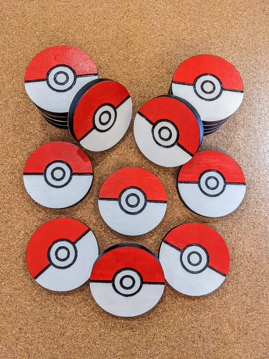 Pokéball Wood Coaster Set - Handcrafted Gaming Coasters (Set of 4)